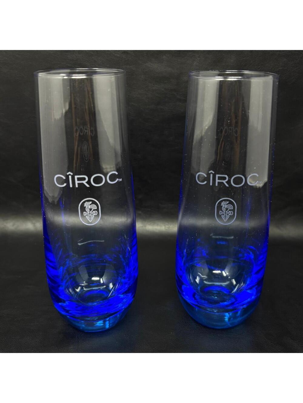 2 Ciroc Vodka Stemless Flute Glasses 6.25" Blue 10oz